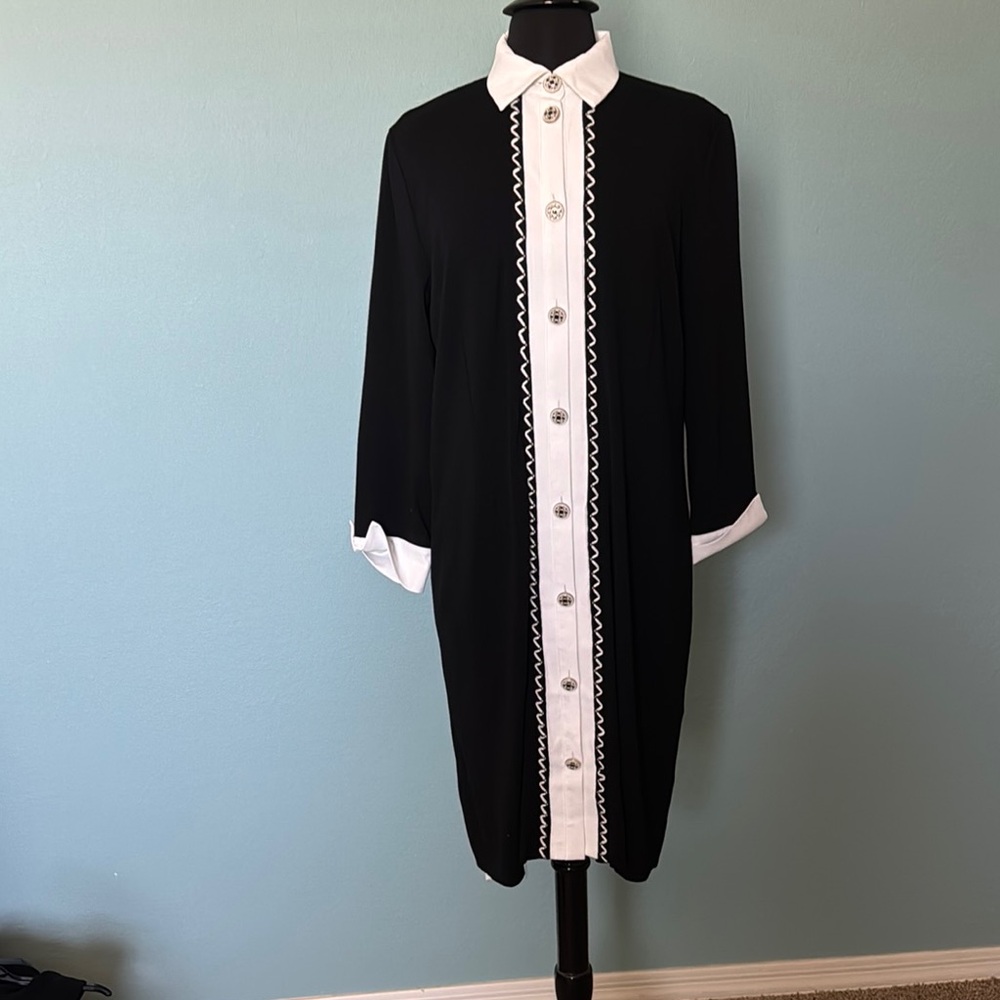 Ming Wang Black and White Midi Dress - Picture 1 of 5